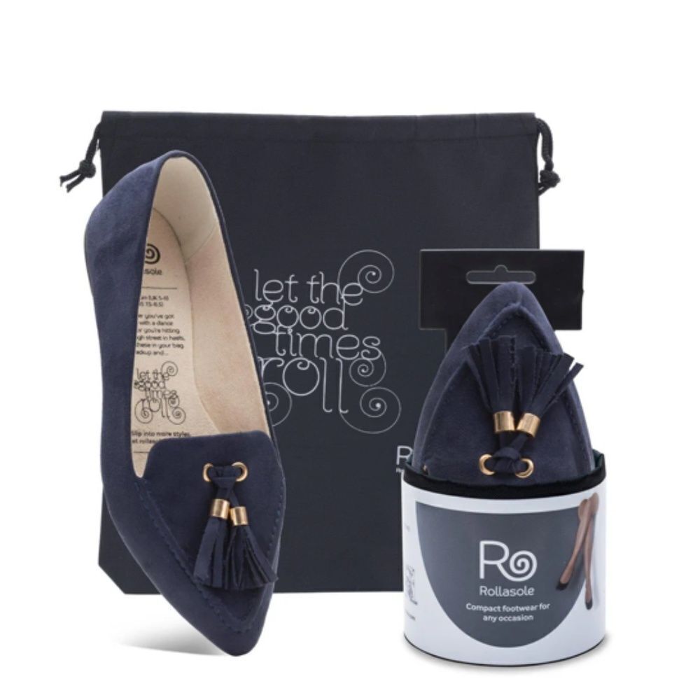 Navy Blue Tassel Roll Up Slip On Flat Shoes Rollasole Brand Casual Comfy Slipper